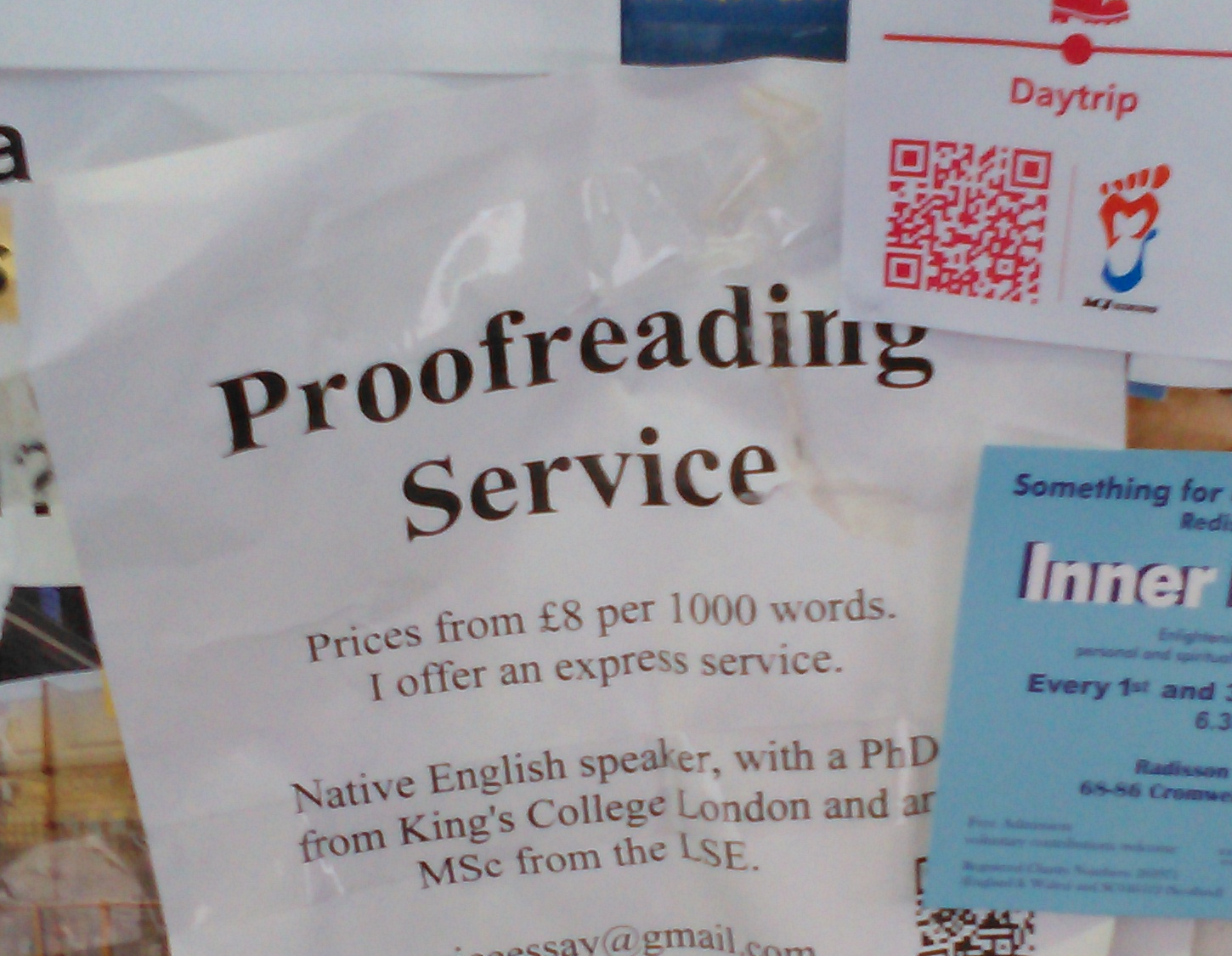 Proof reading service on notice board at IC